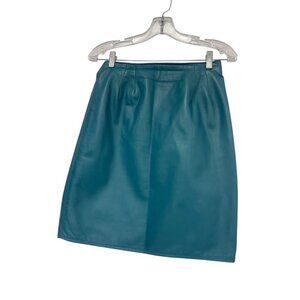 Vakko Womens Leather Skirt Sz 8 Turquoise Blue Pencil Straight Vintage